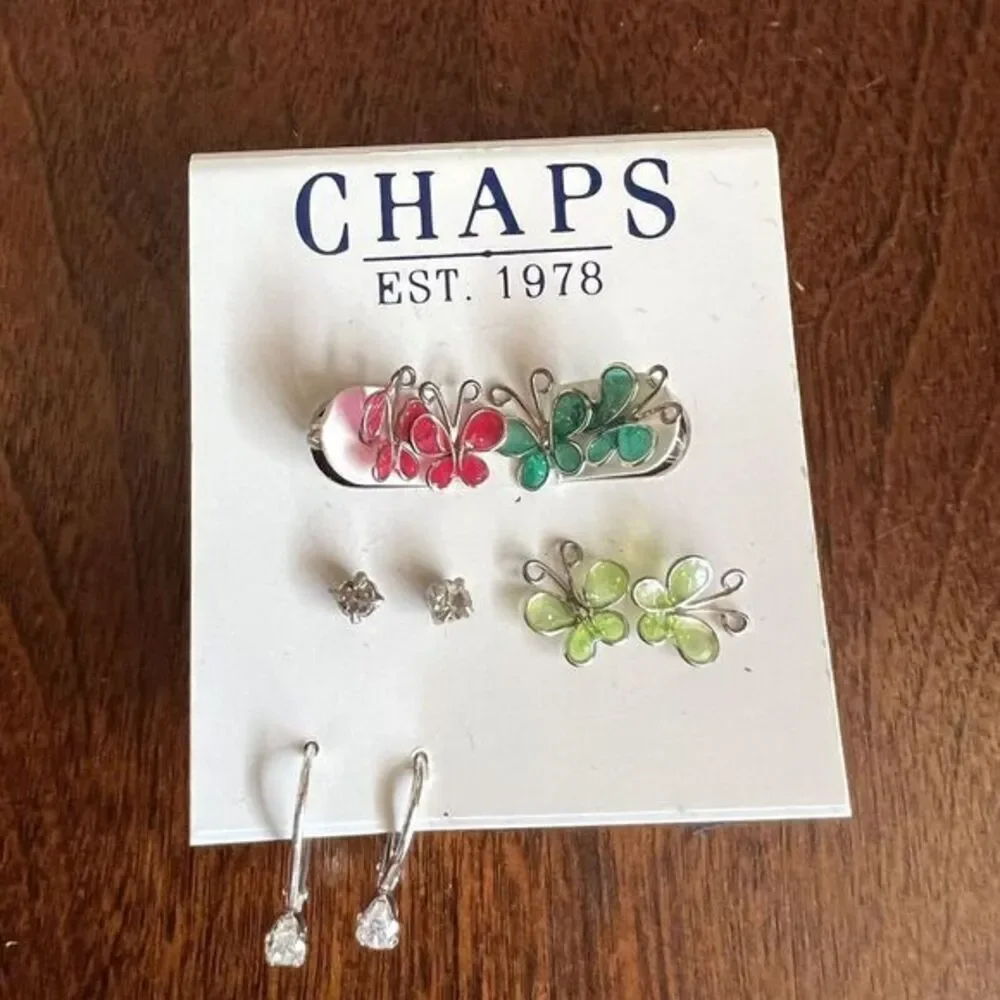 CHAPS Est. 1978 Earrings Muti color Mini‎ Butterflies Rhinestones 5 Pairs